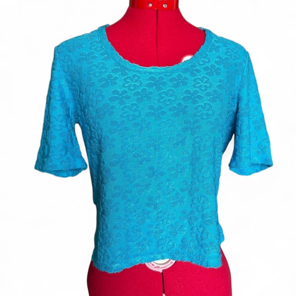 vintage y2k Jalate turquoise blue floral blouse embroidered flowers size large